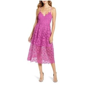 Astr Fuchsia Lace Midi Dress with Spaghetti Straps